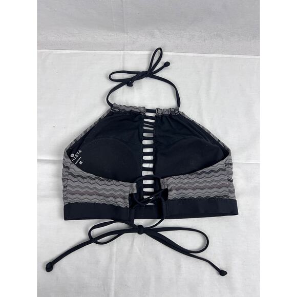 Athleta Bikini Top Jacquard Chevron High Neck Halter Swim Beachy Summer Vacation - Picture 4 of 6